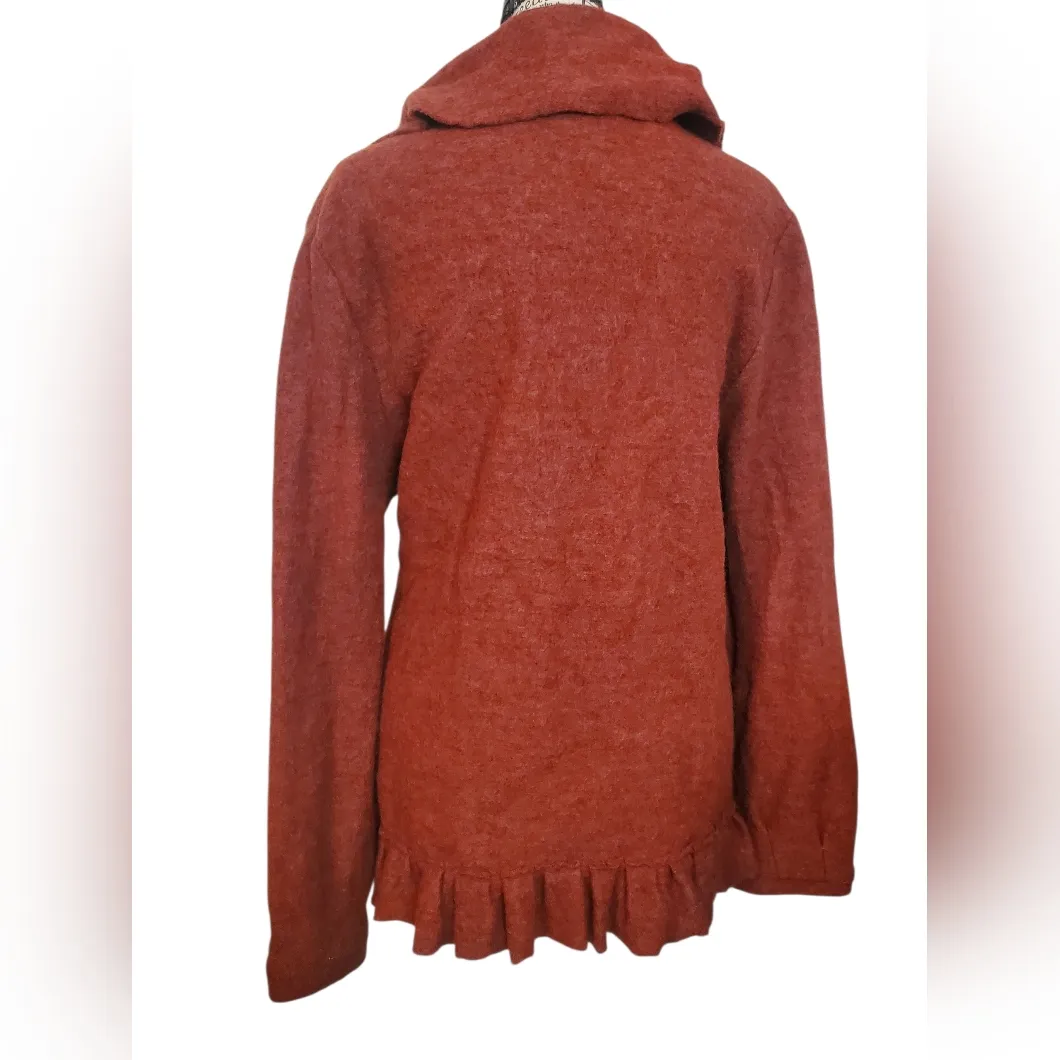 JOSEPH A Rust Orange 100% Wool Ruffle Hem Jacket Size L - Image 3