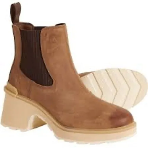 Sorel Hi-line heel waterproof Chelsea boots tan leather women's size 10 trendy - Image 3