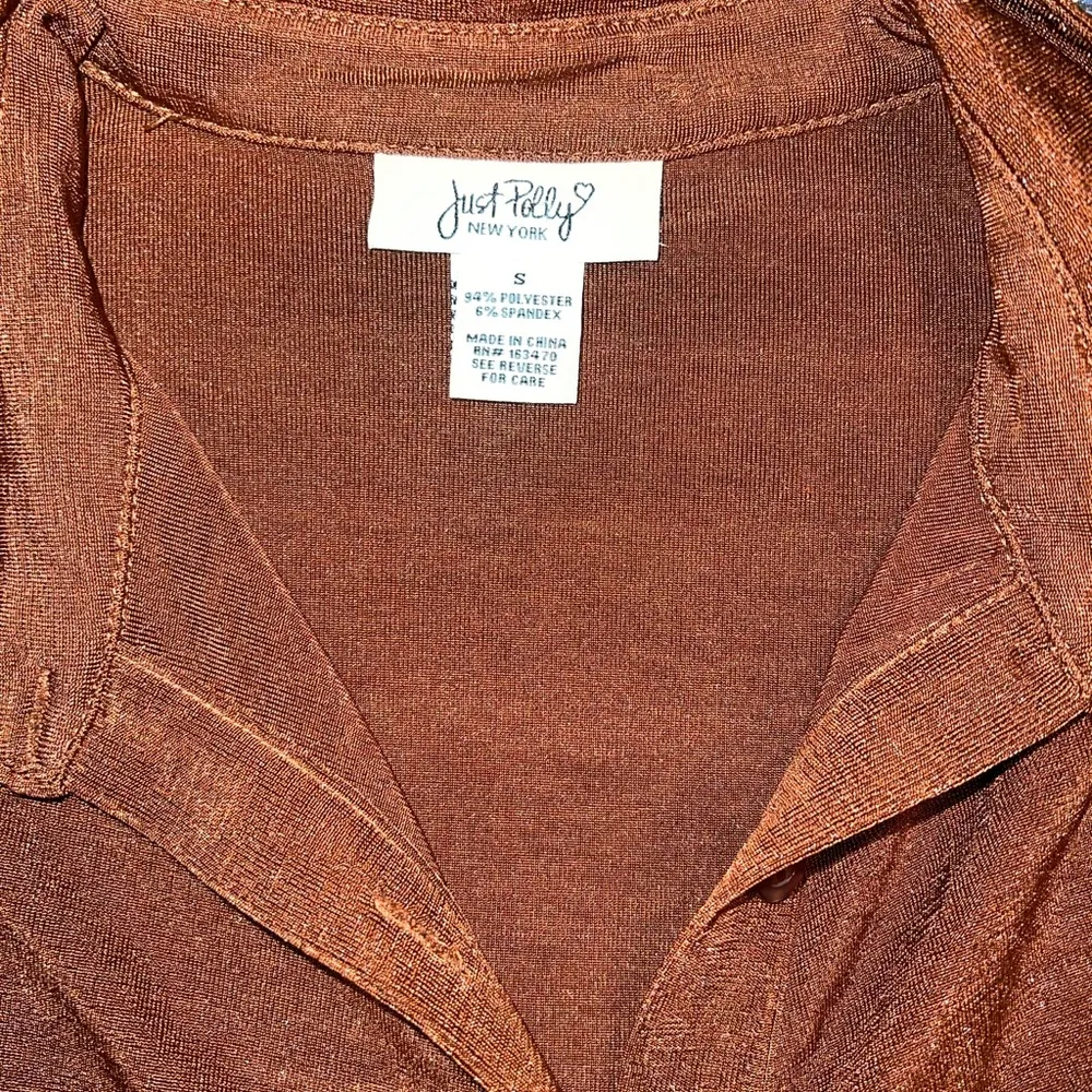 Funky Just Polly Slinky Bronze Button Up Dress! Brown - Image 6
