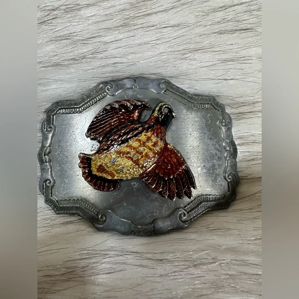 VINTAGE 1970s PHEASANT/QUAIL ARTWORK BELT BUCKLE - Image 2