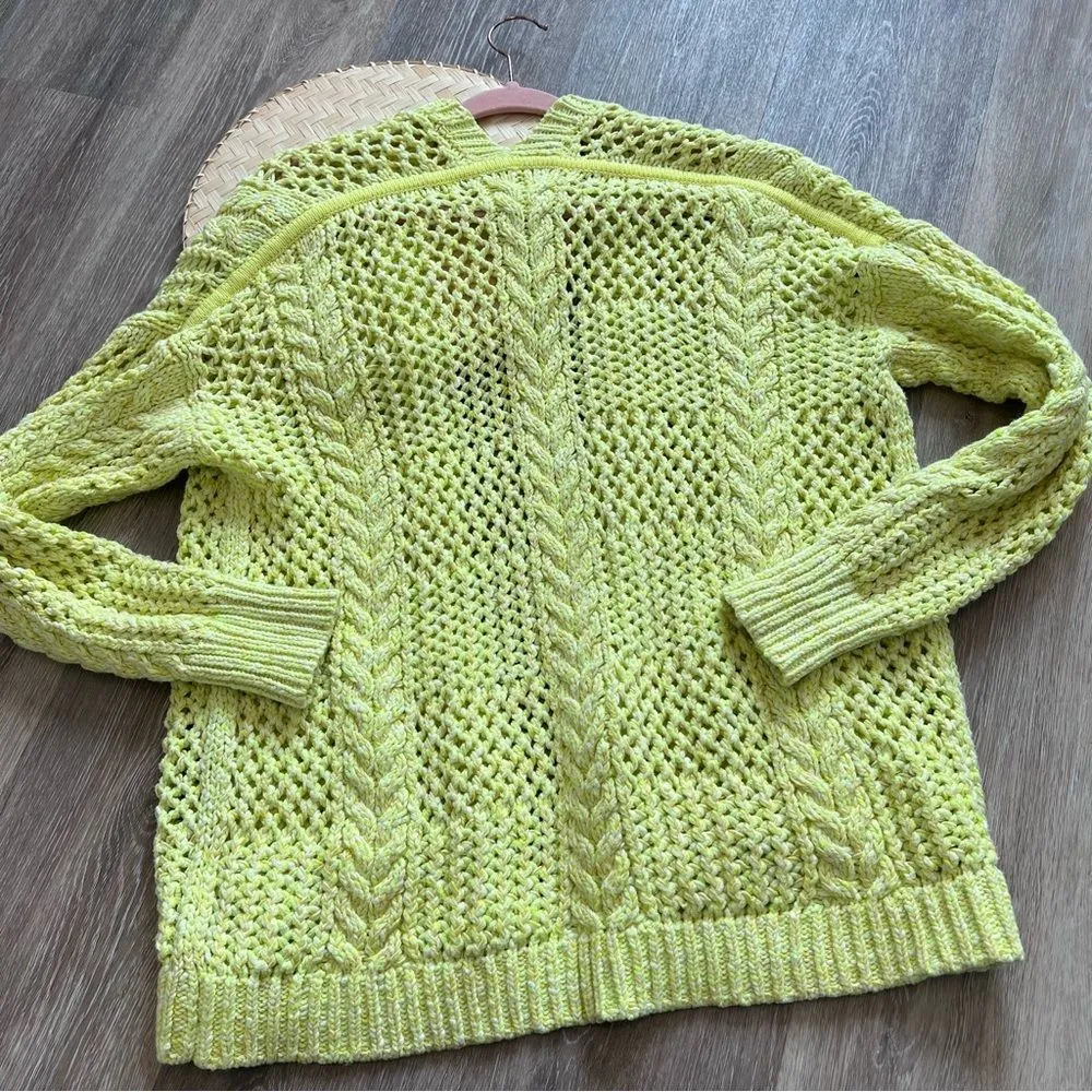 Anthropologie serenity open‎ knit oversized cardigan lime yellow women’s xs/s - Image 8
