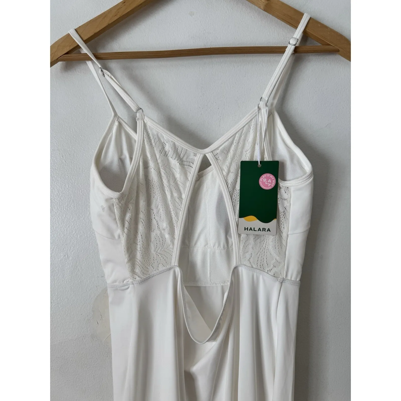 NWT Halara Contrast Lace Hem Midi Casual Slip Dress White Size Medium - Image 5