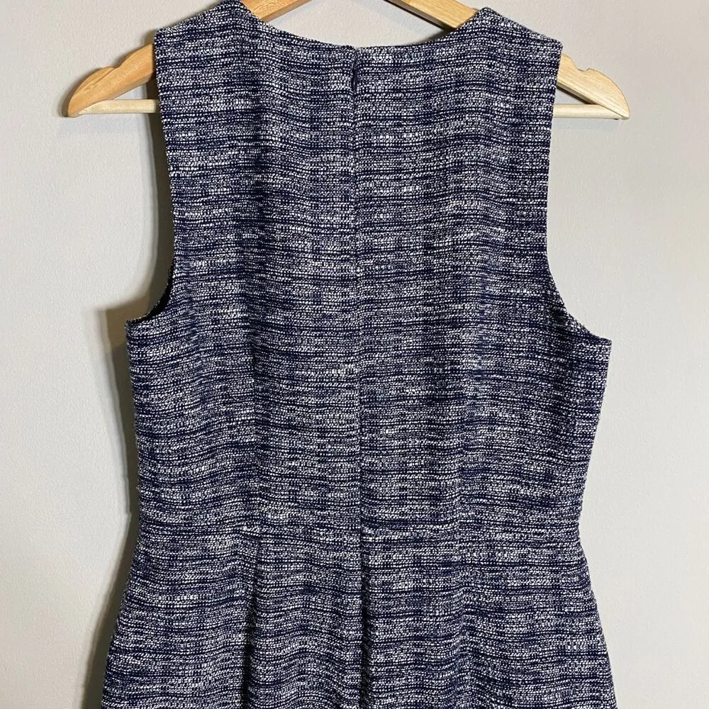 J.Crew Factory Tweed Fringe Sheath Dress Women's 2 Navy Sleeveless Career Preppy Blue - Image 11