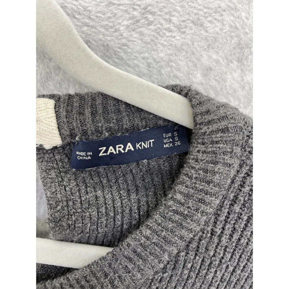 ZARA Women's Sweater Dolman Solid Gray Ribbed Size Small Long Sleeve - Image 7