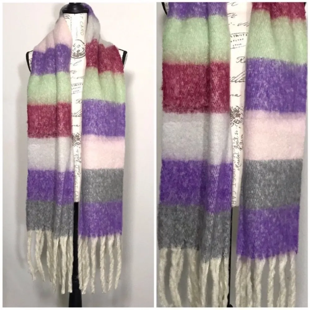 New oversized Multi Stripe fringe Scarf - Image 2