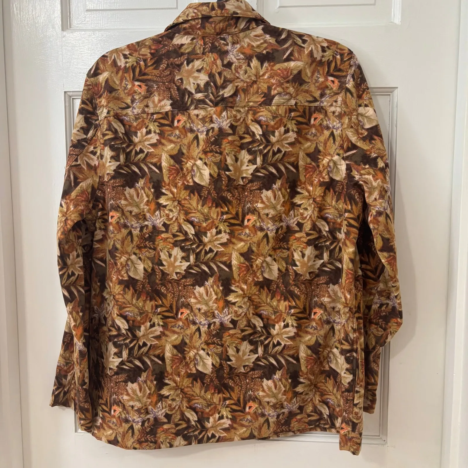 Tantrums ‎ Shacket Jacket Sz L Fall Leaf Print Vtg Retro Grandmacore Shirt Coat Brown Size L - Image 2