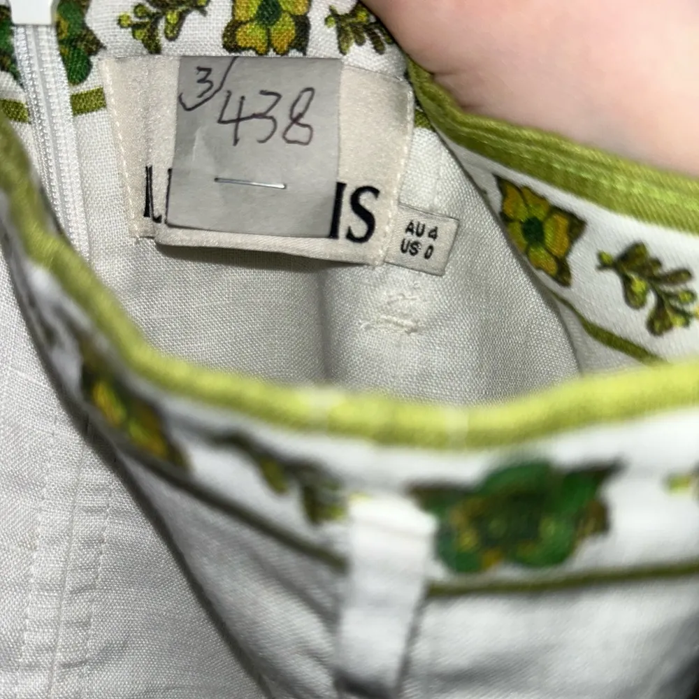 Alemais Green and Cream Floral Wallis Linen Tie Skirt Size 0 - Image 4