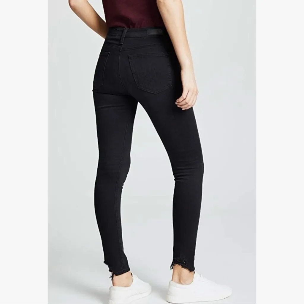 AG The Farrah High Rise Skinny Ankle Raw Hem Jeans in Black Size 28 - Image 2