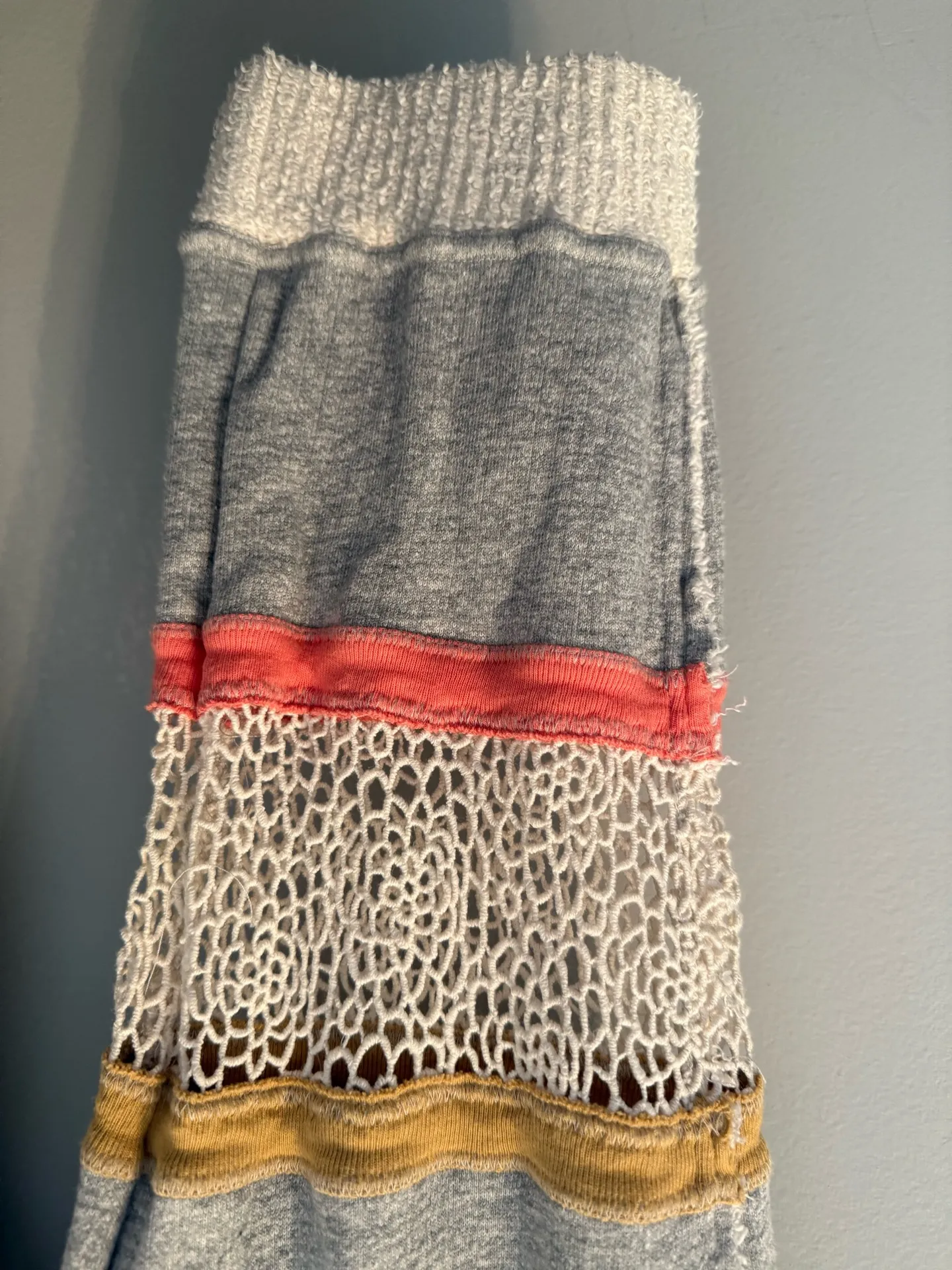 Free People grey sweatsuit set with unique pattern  on leg.  - Image 7