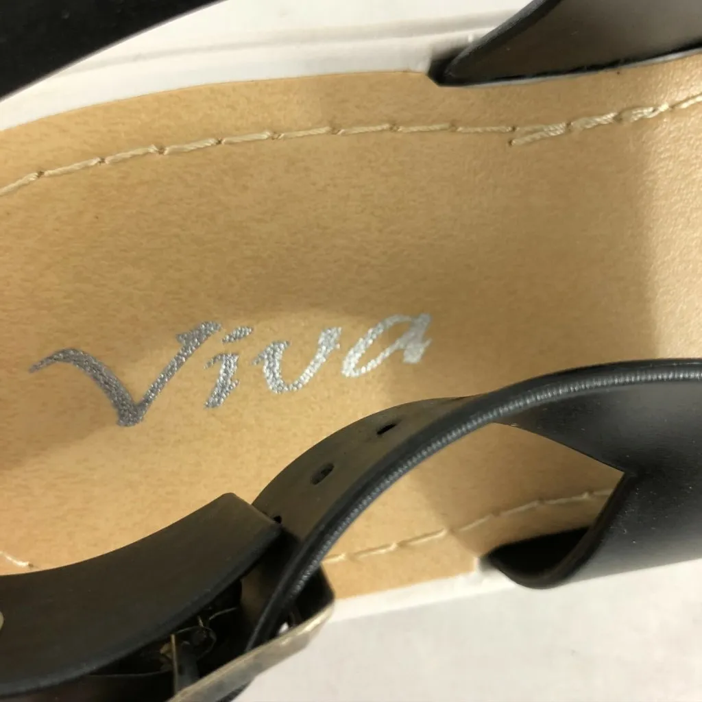 Viva Womens Sandals Strappy Ankle Strap Faux Leather Open Toe Black White 10 - Image 6