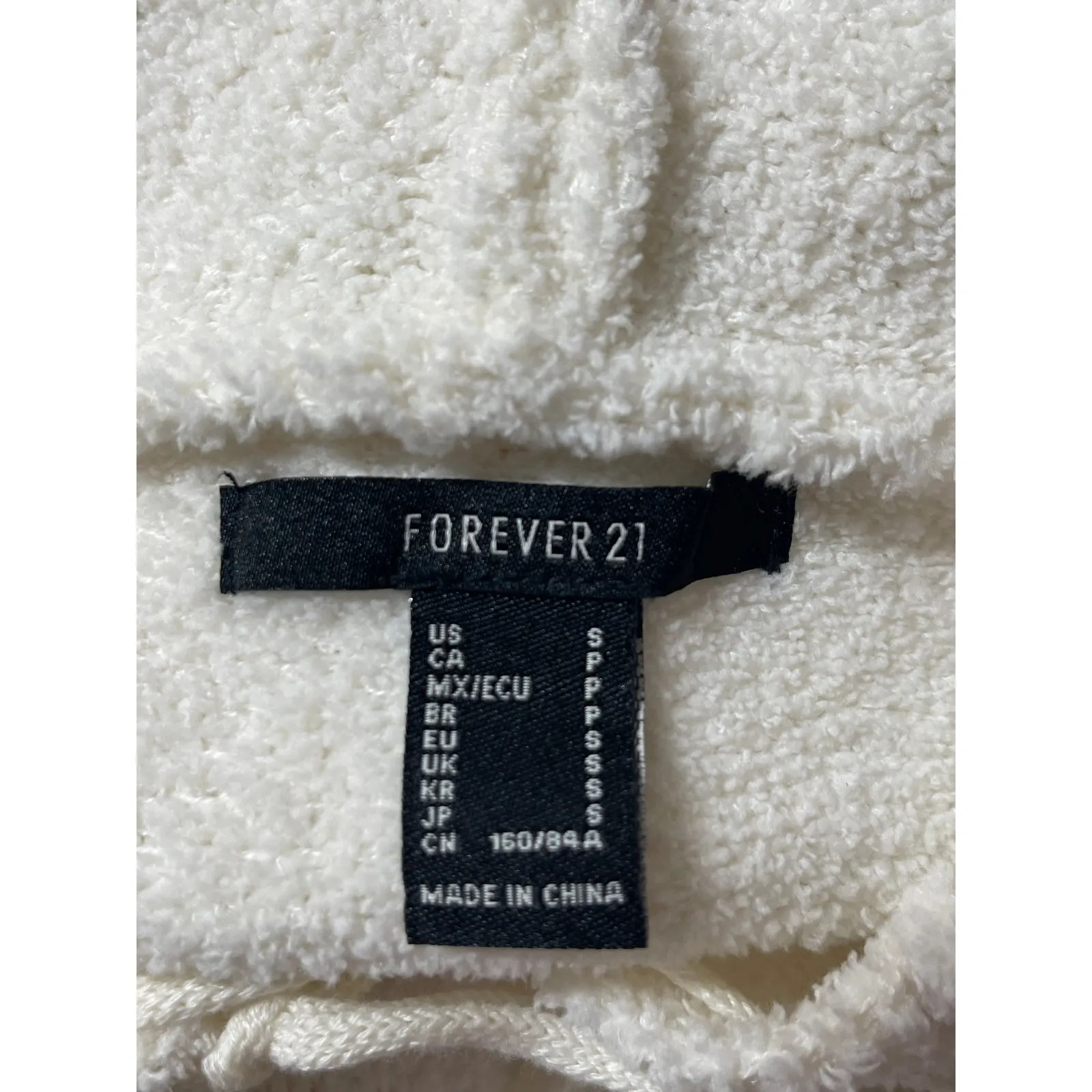 Forever 21 Women's White Ivory Fleece Lace Up Long Sleeve Hoodie Sweater Top S - Image 4