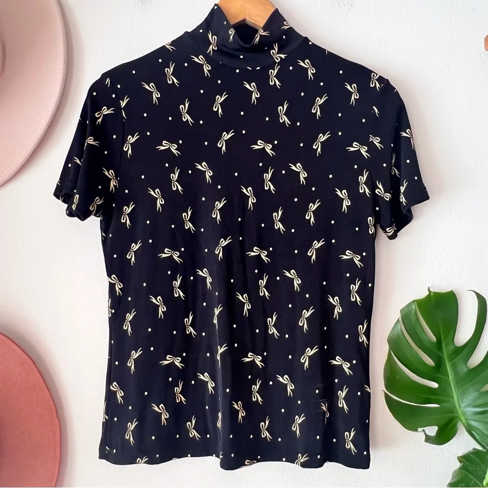 Vintage SUSAN LAWRENCE slinky bow mockneck blouse Women’s SIZE MEDIUM demure Y2K - Image 2