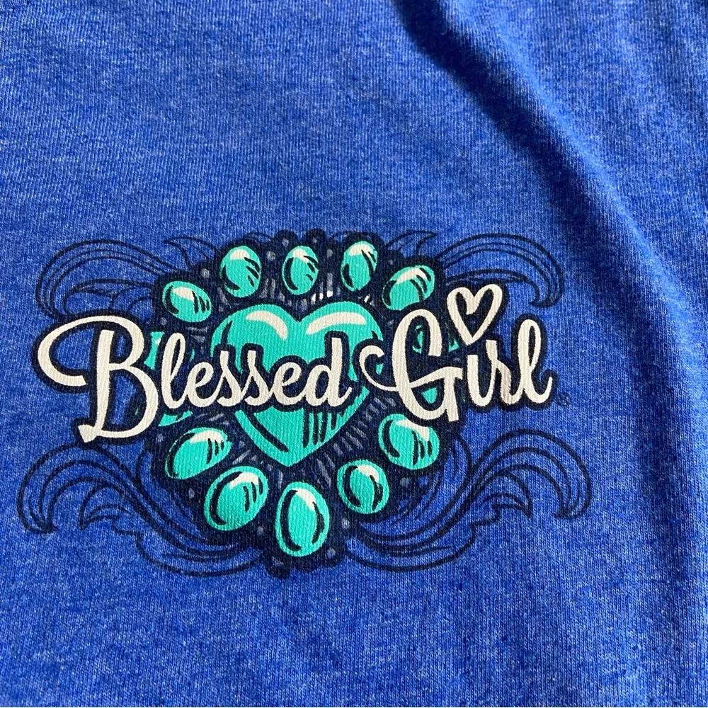 Women’s Blessed Girl Turquoise and Cow Print Cross Graphic M Medium - Image 4