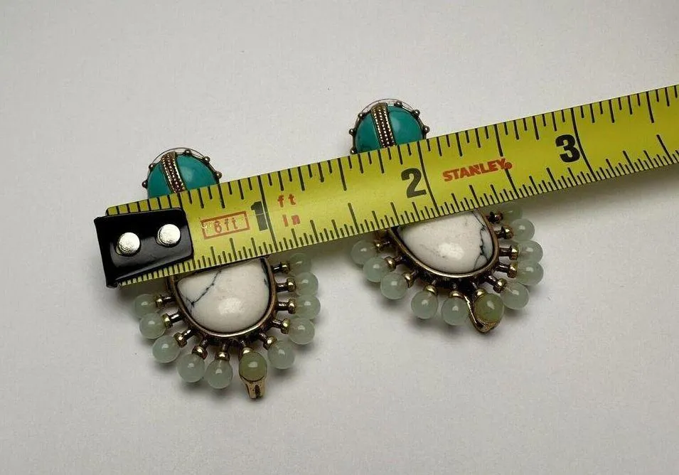 Stella & Dot Turquoise Blue White & Green Gold Tone Pierced Dangle Earrings Boho - Image 2