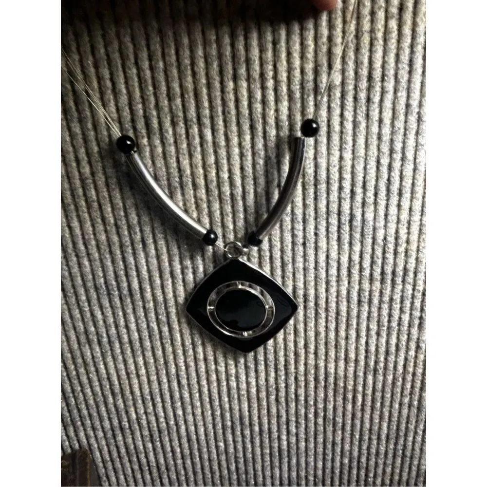 New York & Company black & silver block statement necklace and beaded bracelet s - Image 5