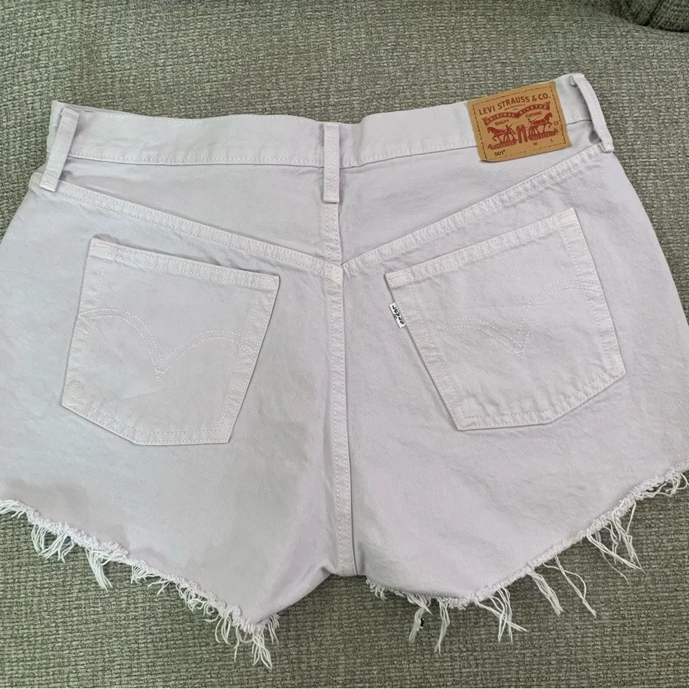 501 Cut Off Denim Jeans High Waist RW Hem Lavender Purple Lilac Shorts 33 - Image 5