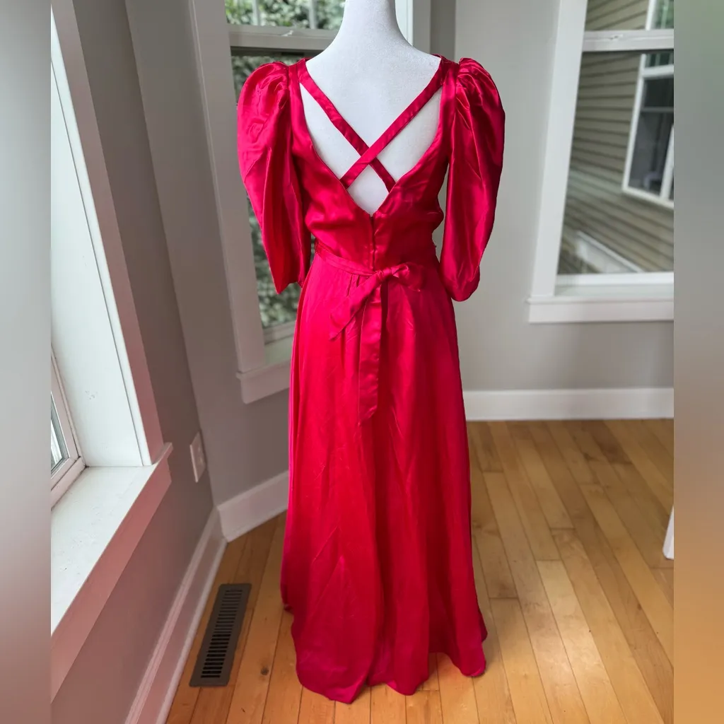 Vintage Dark Pink Satin Formal Prom Gown Dress Size Small or Medium - Image 3