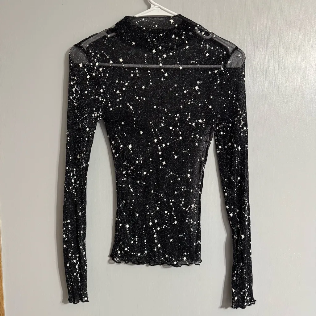 SHEIN Black Celestial Sheer Long Sleeve Top Size Small - Image 2