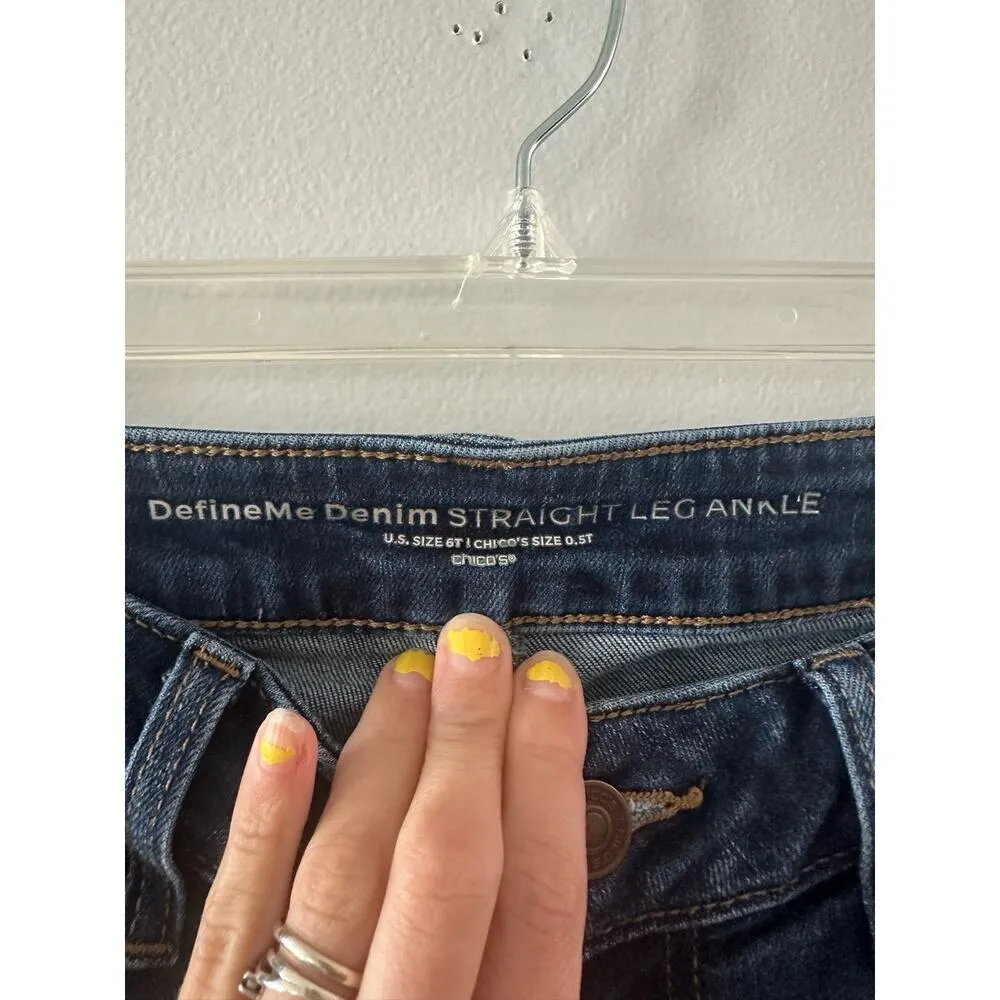 Chicos Jeans Women's US 6 Tall Dark Wash Define Denim Straight Leg Ankle - Image 3