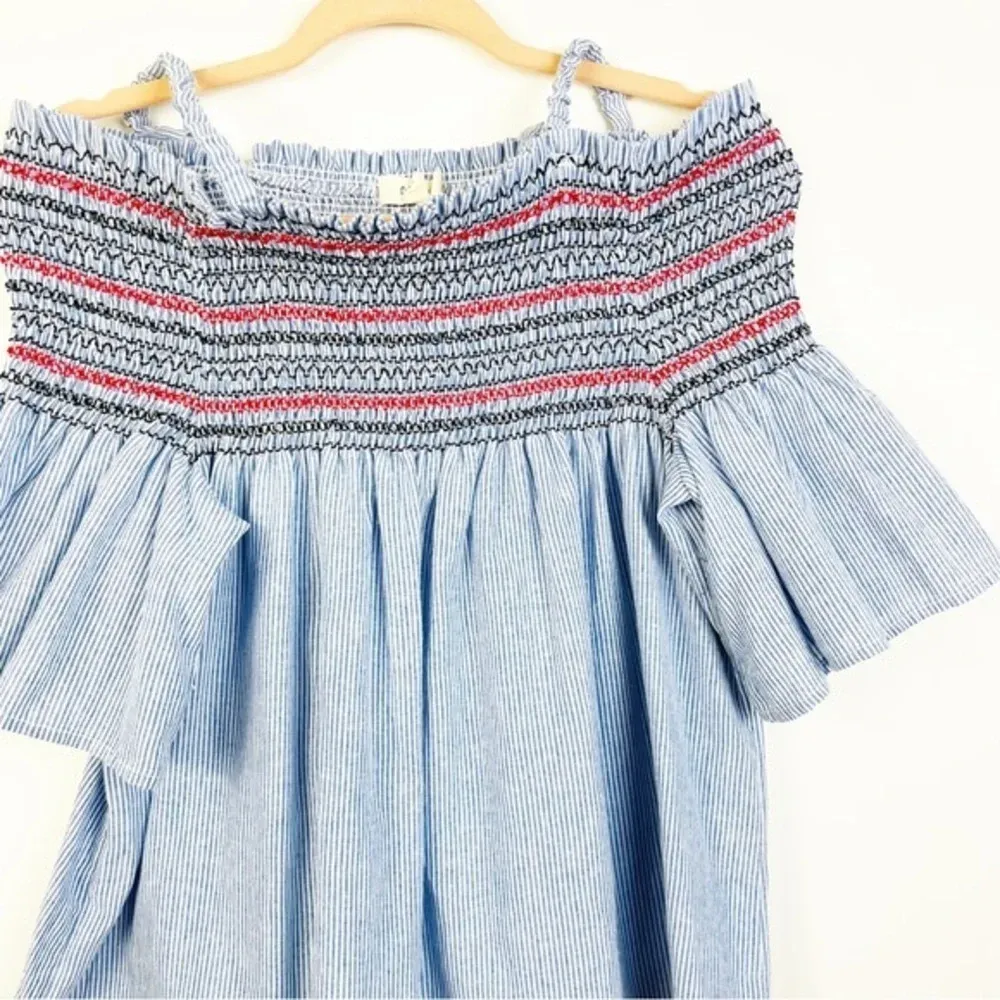 FREEWAY Blue Stripe Off The‎ Shoulder Top Size Small - Image 3