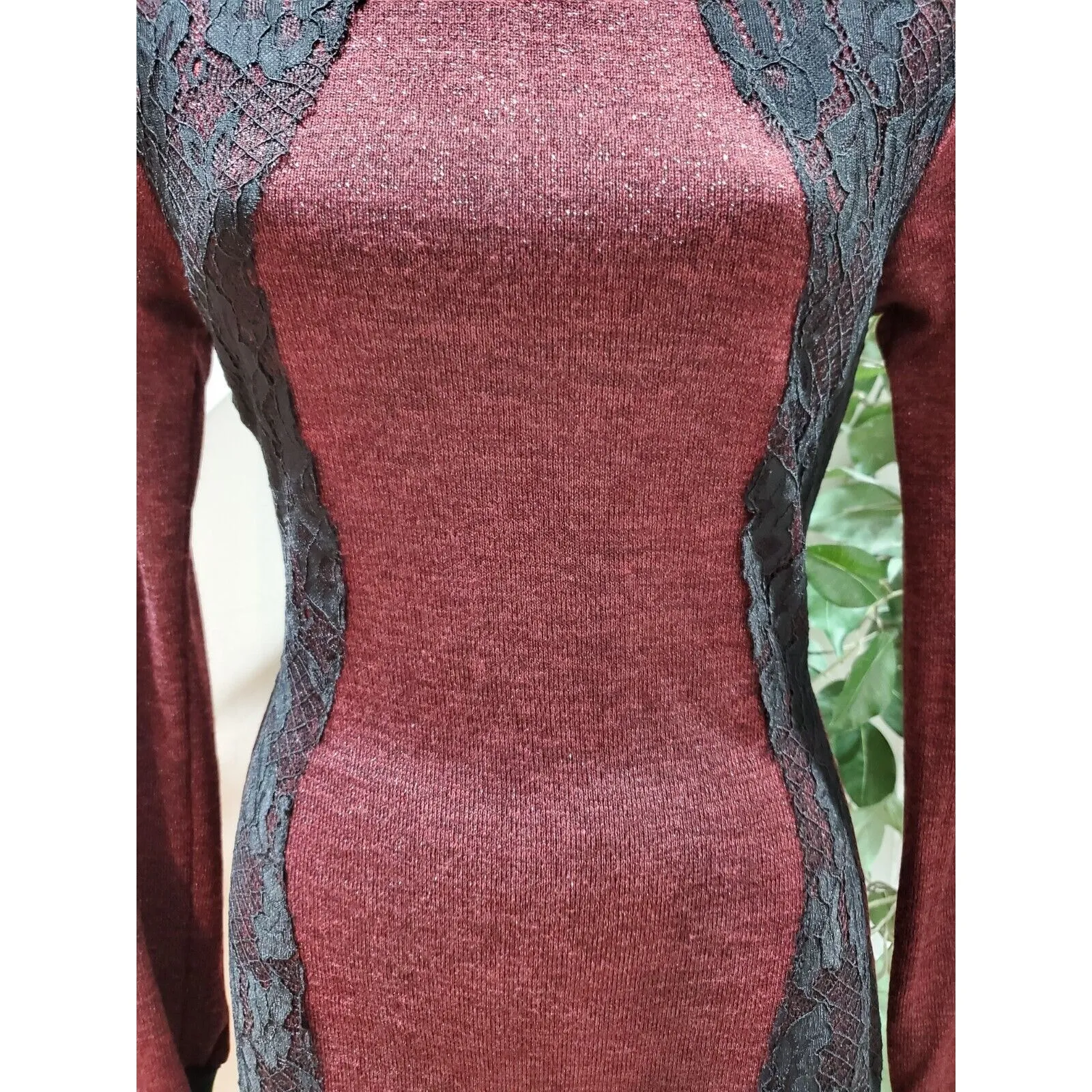 Three Pink Hearts Women's Maroon Round Neck Long Sleeve Knee Length Dress Size S - Image 3