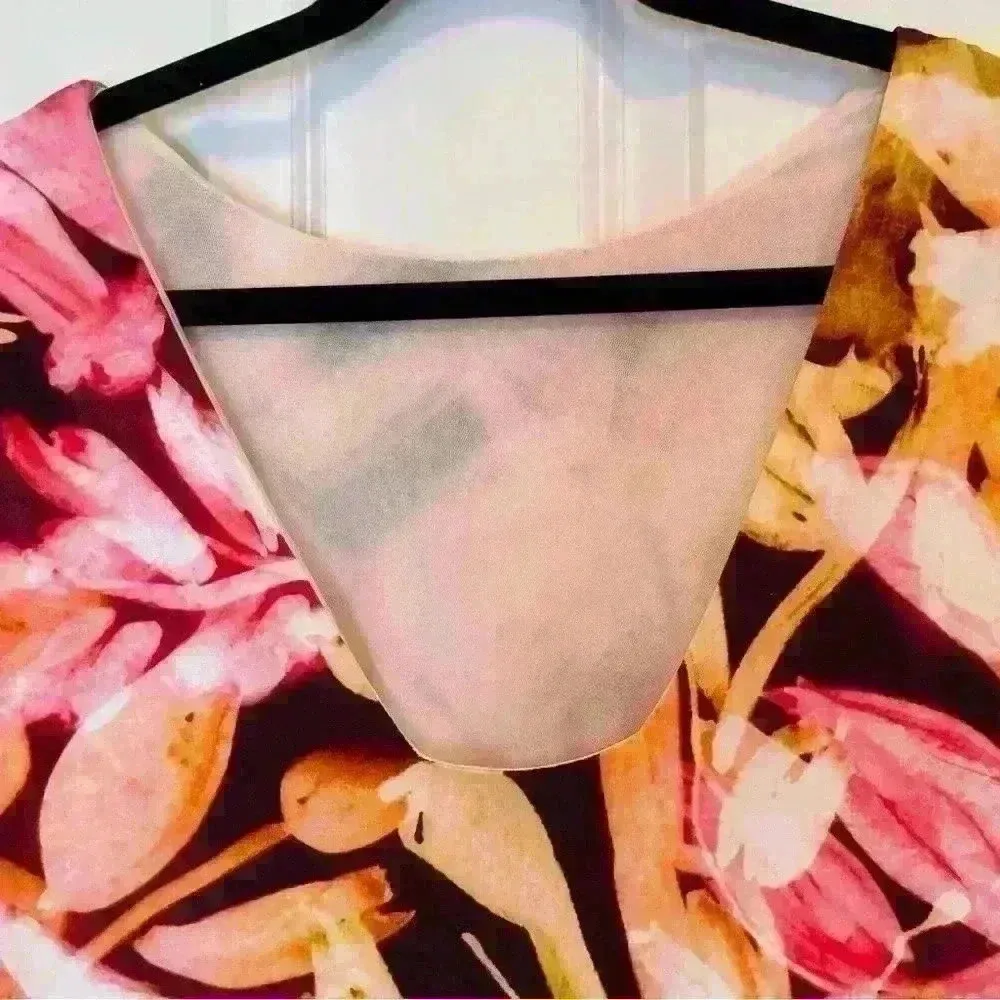 Jennifer Lopez NWT Women’s Size L Long Sleeve Sheath Abstract Pink Floral Dress - Image 5