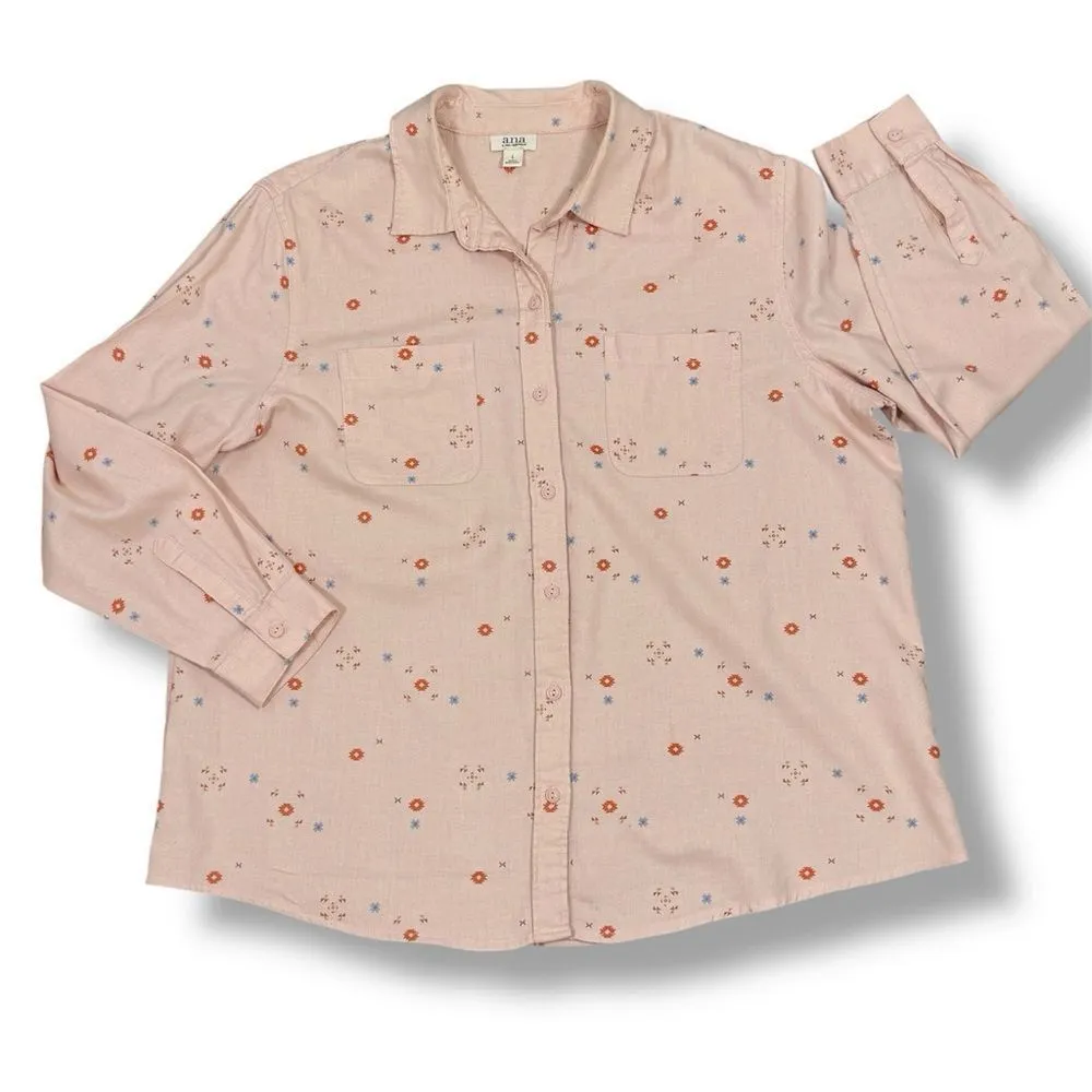 A new Approach Southwestern Print Cotton Flannel Button Up Shirt Peach Large - Image 11