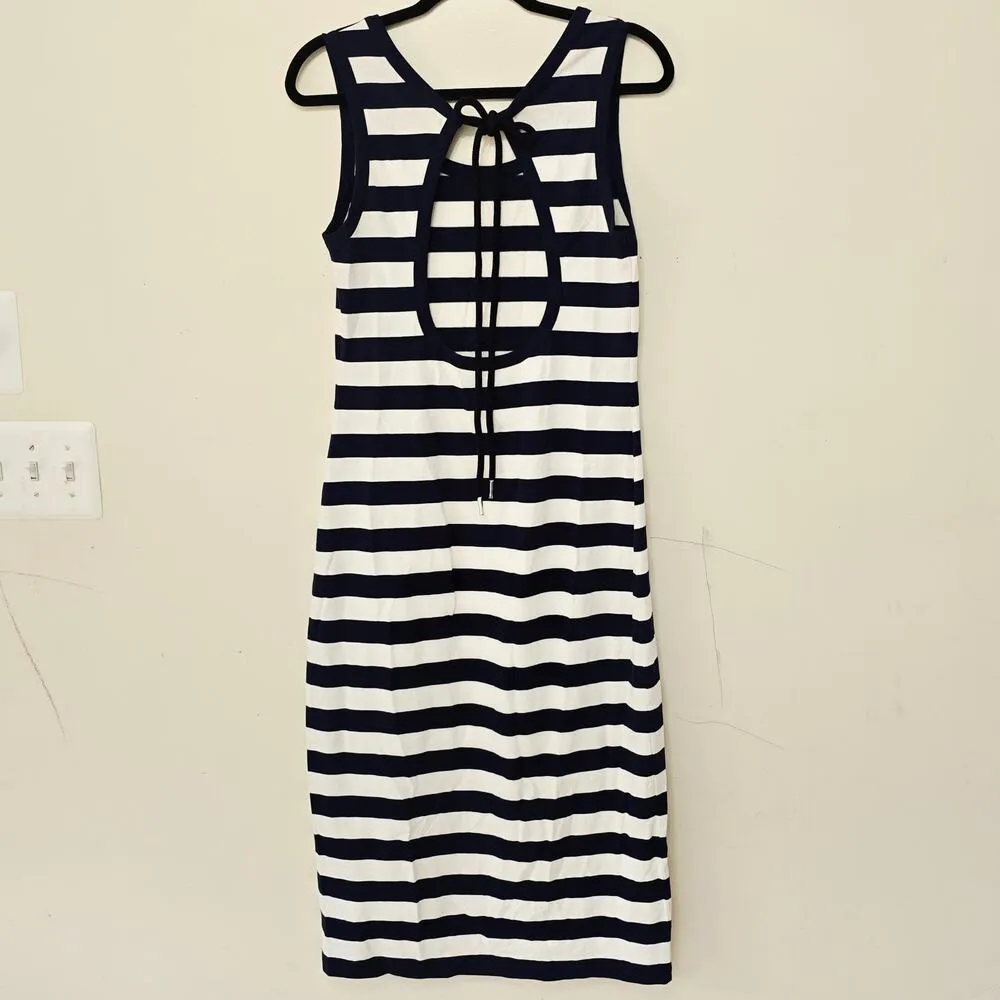 New Moncler Striped Long Dress Navy White Sleeveless Women's Size S - Image 6