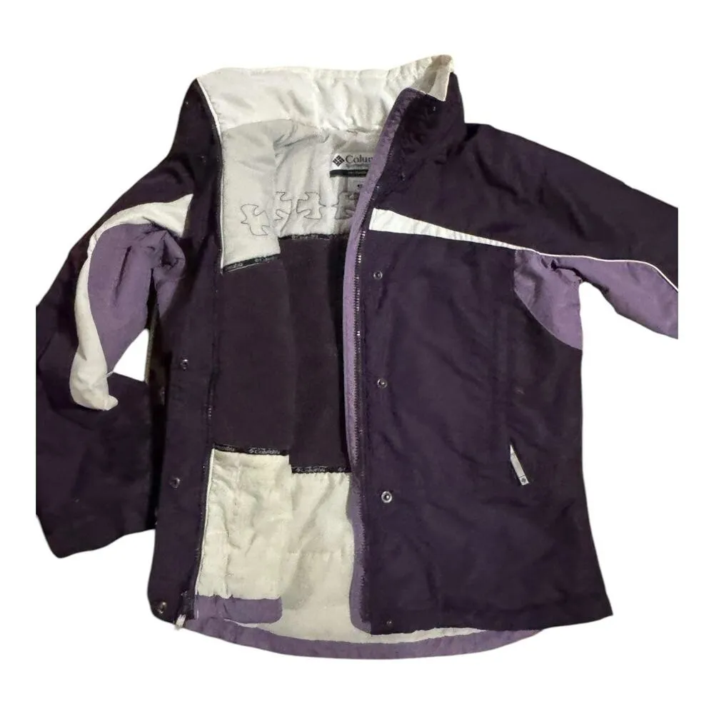 Columbia ladies hooded winter ski jacket purple & white size medium - Image 8