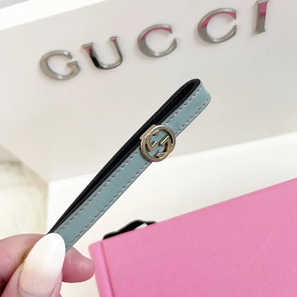 Authentic Gucci Tiffany Blue Patent Leather GG Logo Lanyard / Keychain - Image 10