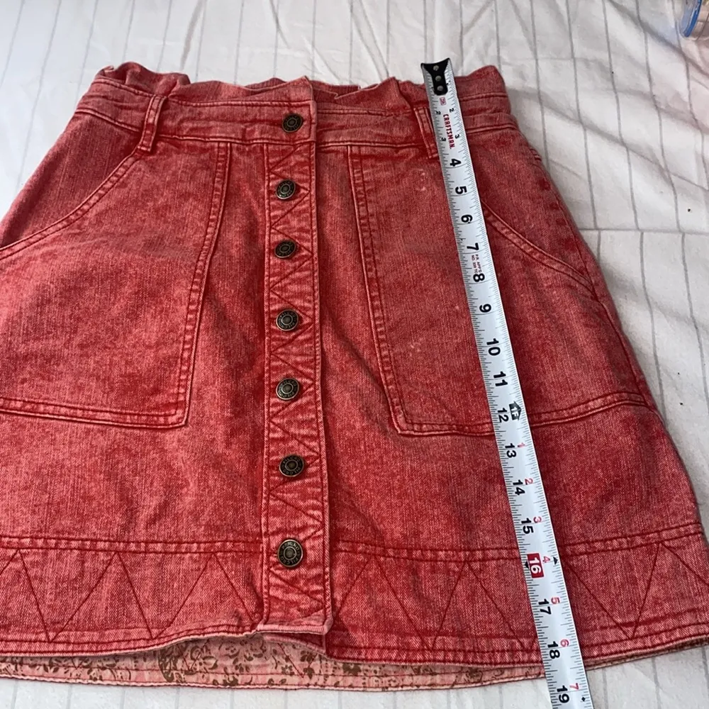Pilcro Pink Mini A-Line Skirt, Women Skirt Denim Pockets Button Front Size 2 Red - Image 7