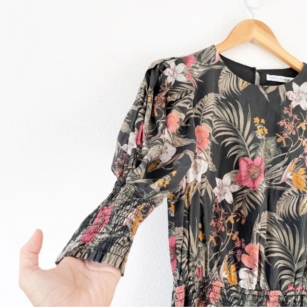 Rebecca Minkoff Floral Geneva Smocked Mini Dress in Green Multi - Image 3