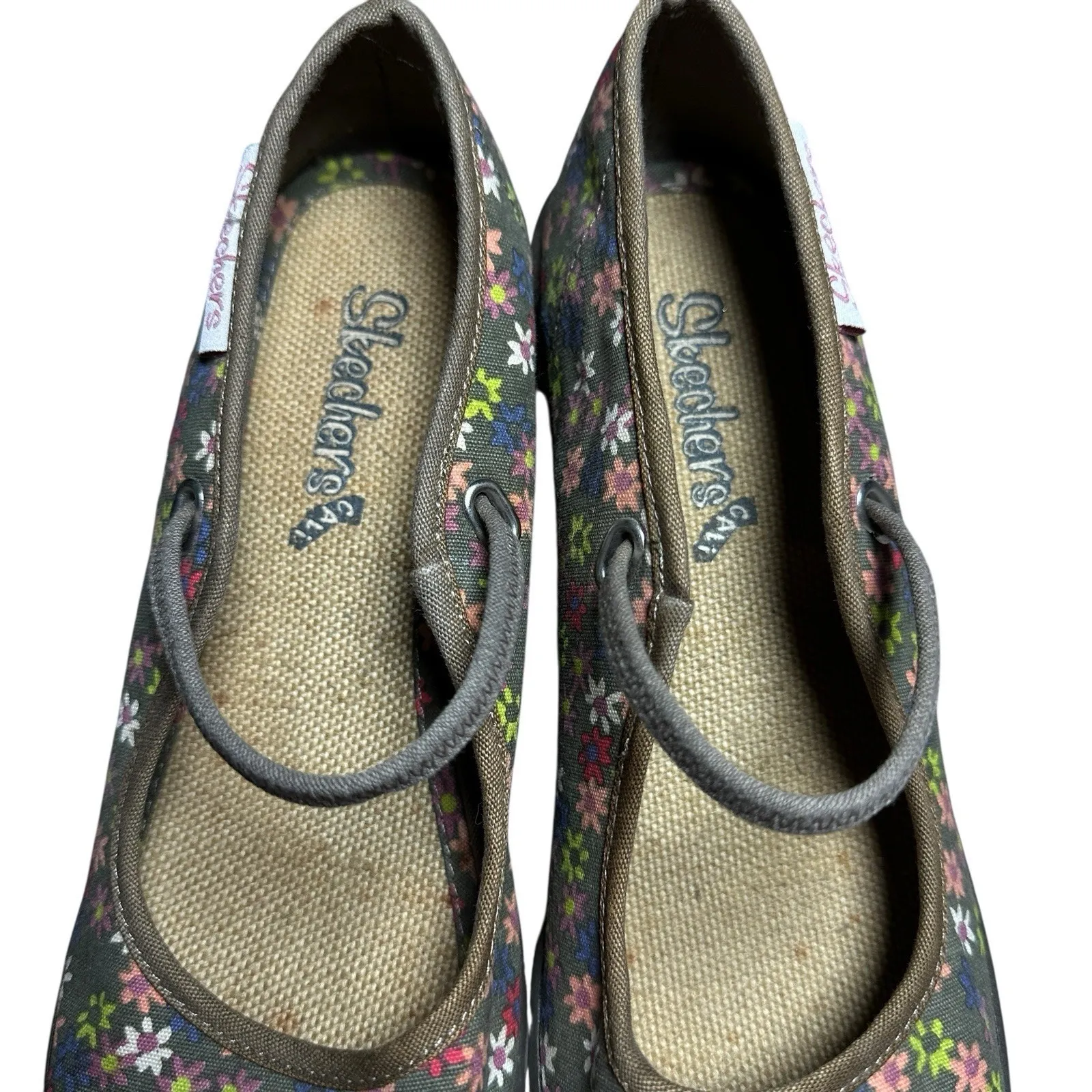 VTG Y2K Skechers Cali Mary Jane Wedge Shoes 8.5 Floral Canvas Heart Sole Slip On - Image 15