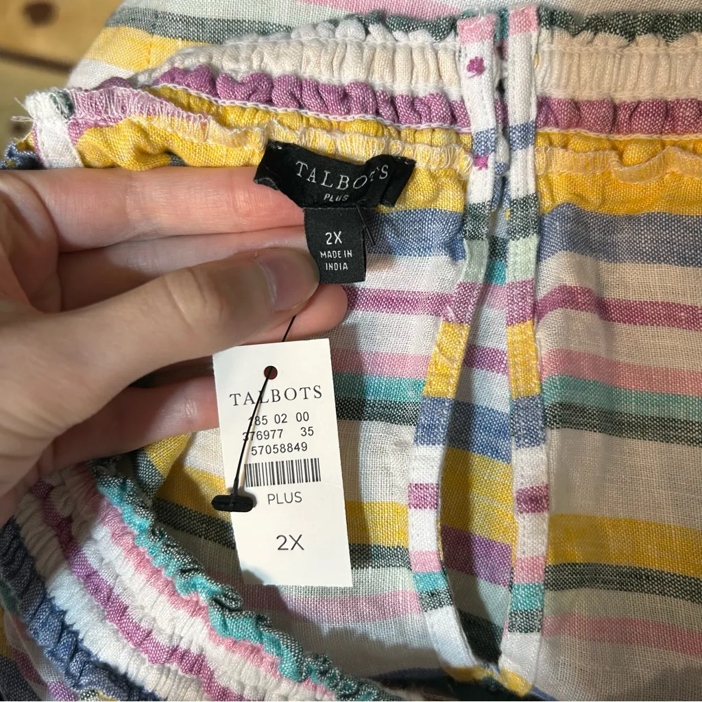 Talbots Linen Halter Tank Top Festive Stripe 2x - Image 5