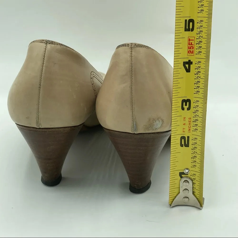 Vintage Bruno Magli kitten Heels TAUPE TAN dress shoes cut outs leather shoes Size 7 - Image 4
