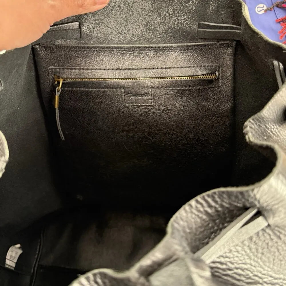 MADEWELL‎ The Drawstring Transport Tote Saddle Bag Purse Black Leather Women's - Image 16