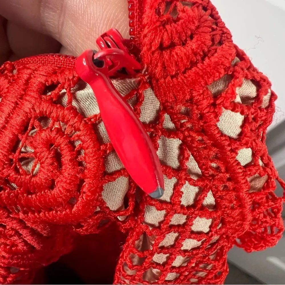 Sz S Stylestalker Stella Midi Off the Shoulder Red Lace Dress $241 MSRP - Image 14