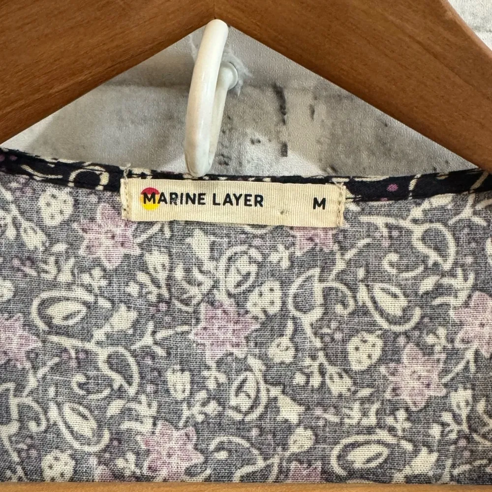 Women’s Marine Layer Emlyn black & purple floral v-neck hemp blend midi dress M - Image 3