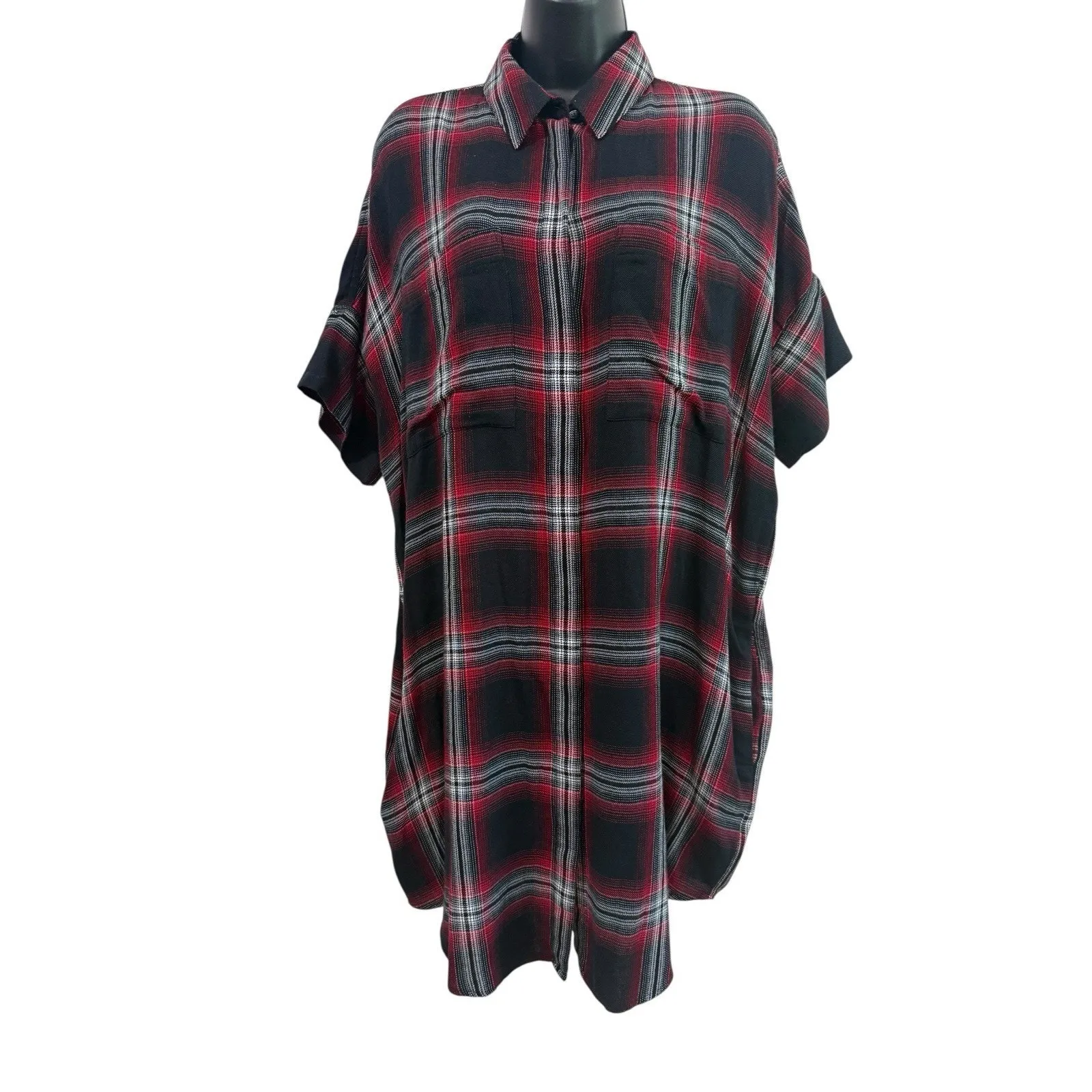 Madewell Womens Courier Shirt Dress L Grunge Rollins Plaid Black Red 90s NWT - Image 7