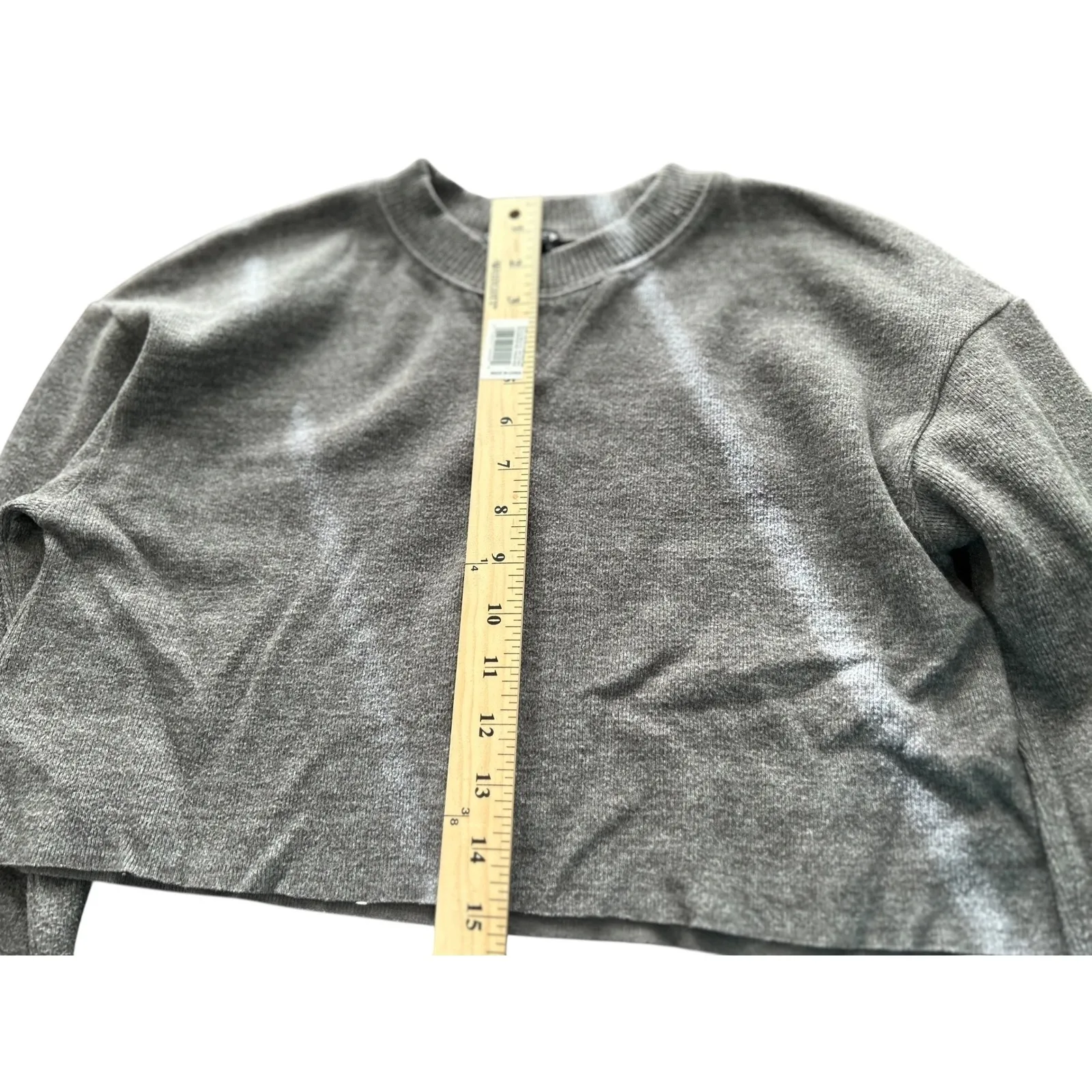 ZARA Cropped Sweatshirt Grey Long Sleeve V Neck Casual Women Size S - Image 8