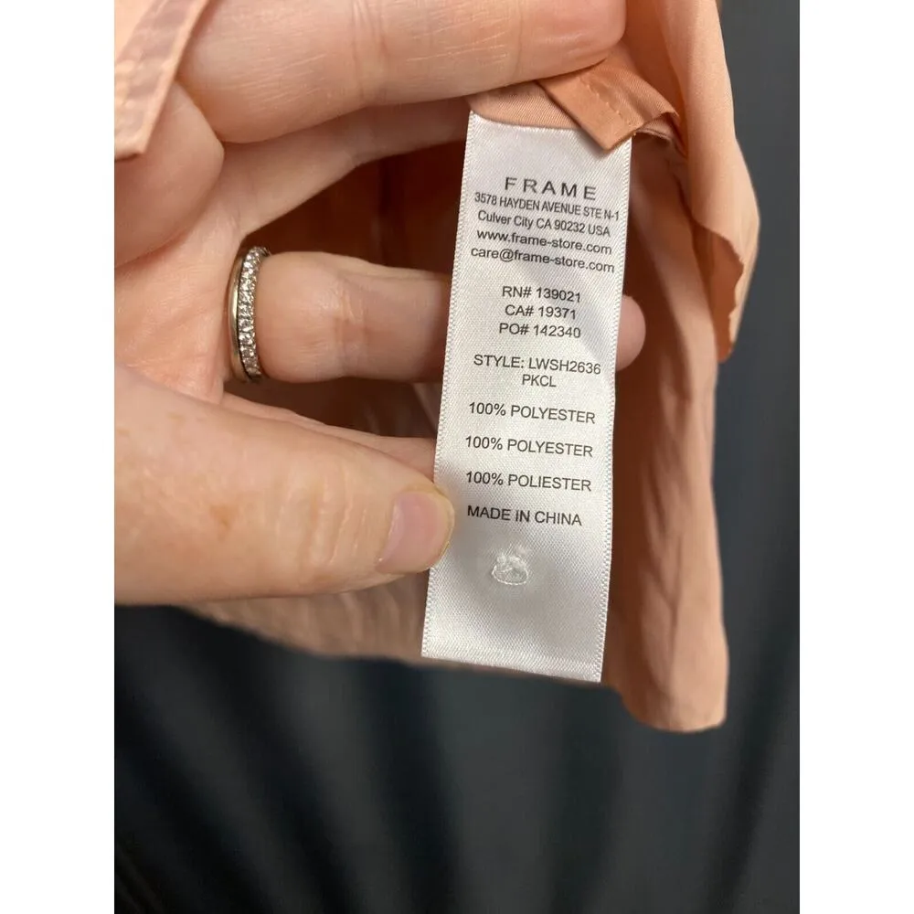 Frame Blouse Top Womens Medium Beige Long Sleeve Shirred Button Front Preppy B47 - Image 3