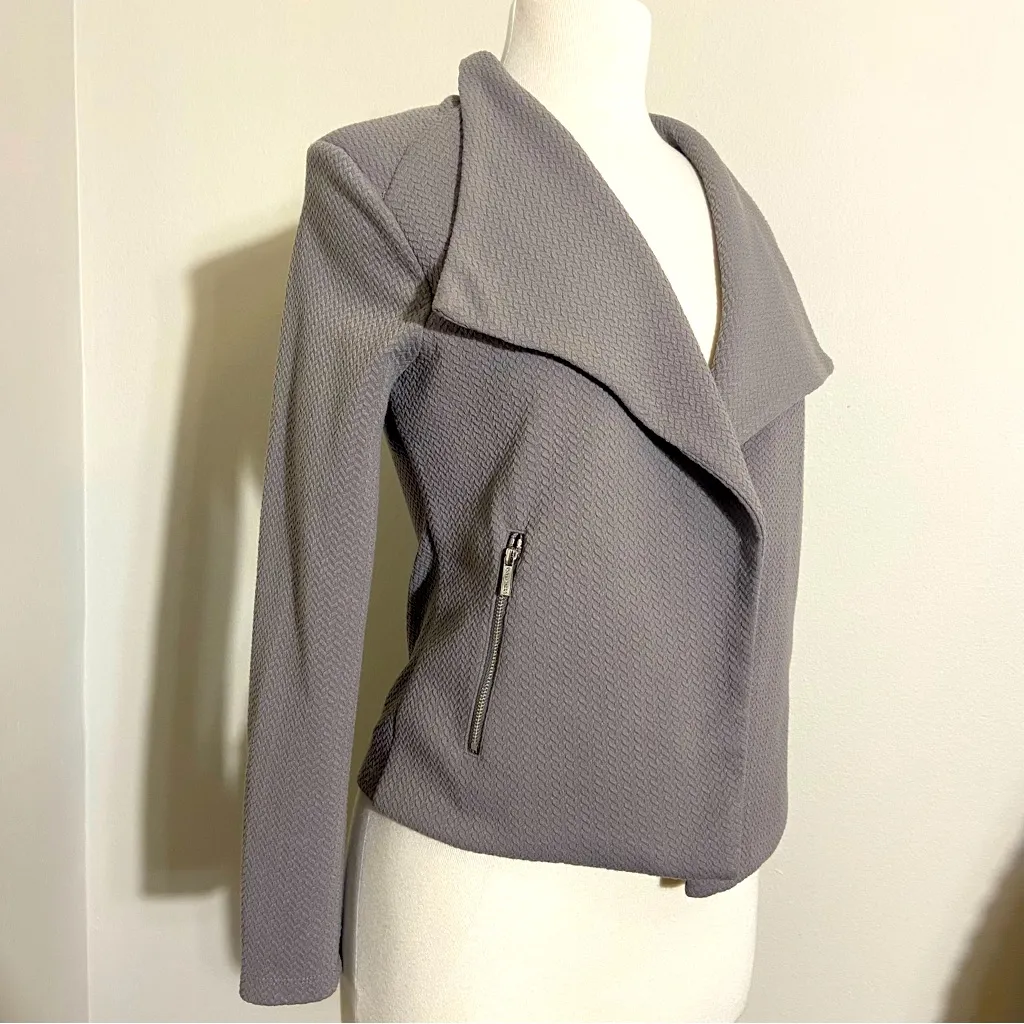 Y2K Calvin Klein Moto Style Cropped Open Textured Grey Jacket S Small - Image 3