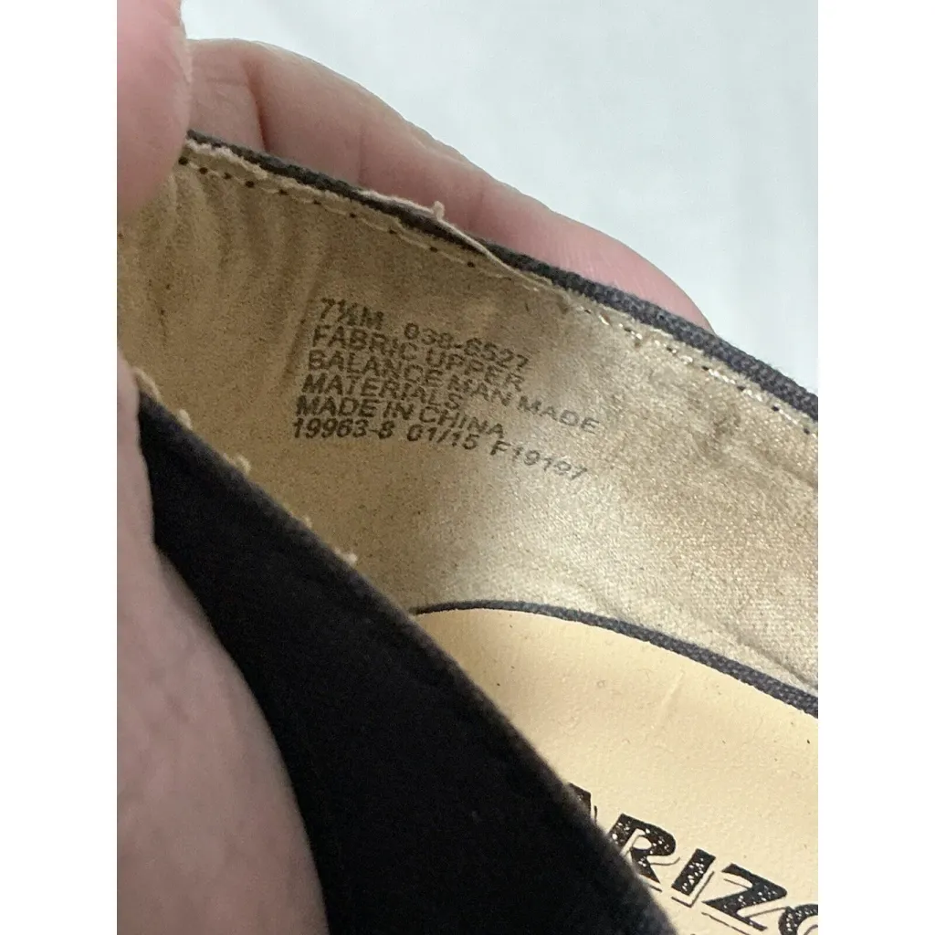 Womans Arizona Jeans Black White Canvas Wedge Heel Ankle Buckle Sandal 7.5 M - Image 7