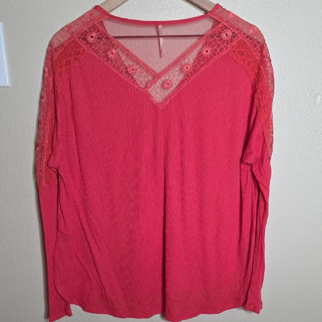Free People Lola Top Lace Long Sleeve Small Knit Rose Crimson Womens Size Small - Image 6