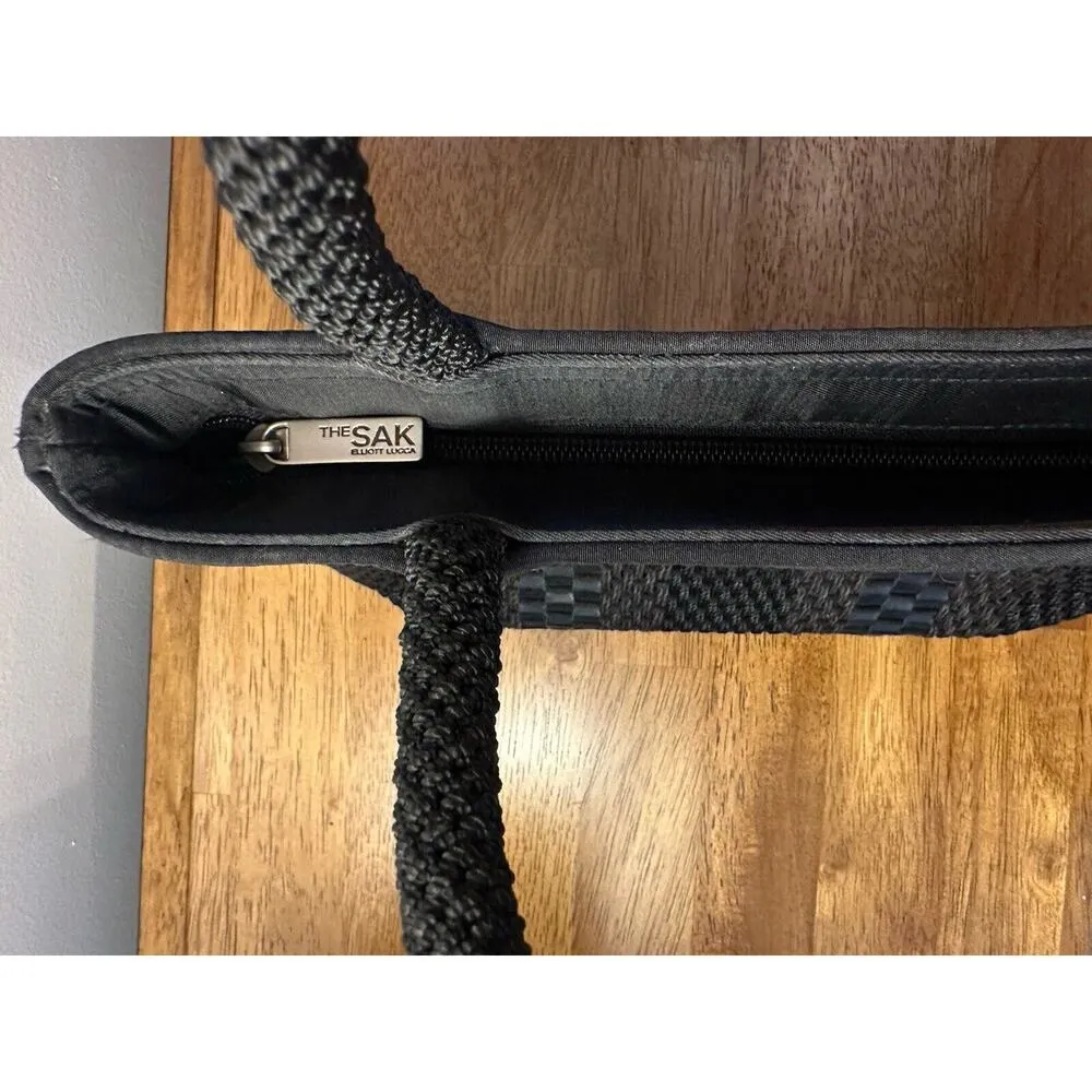 The Sak Elliott Lucca Knit Purse Black/Brown Crochet Zip Close Small Hand Bag - Image 3