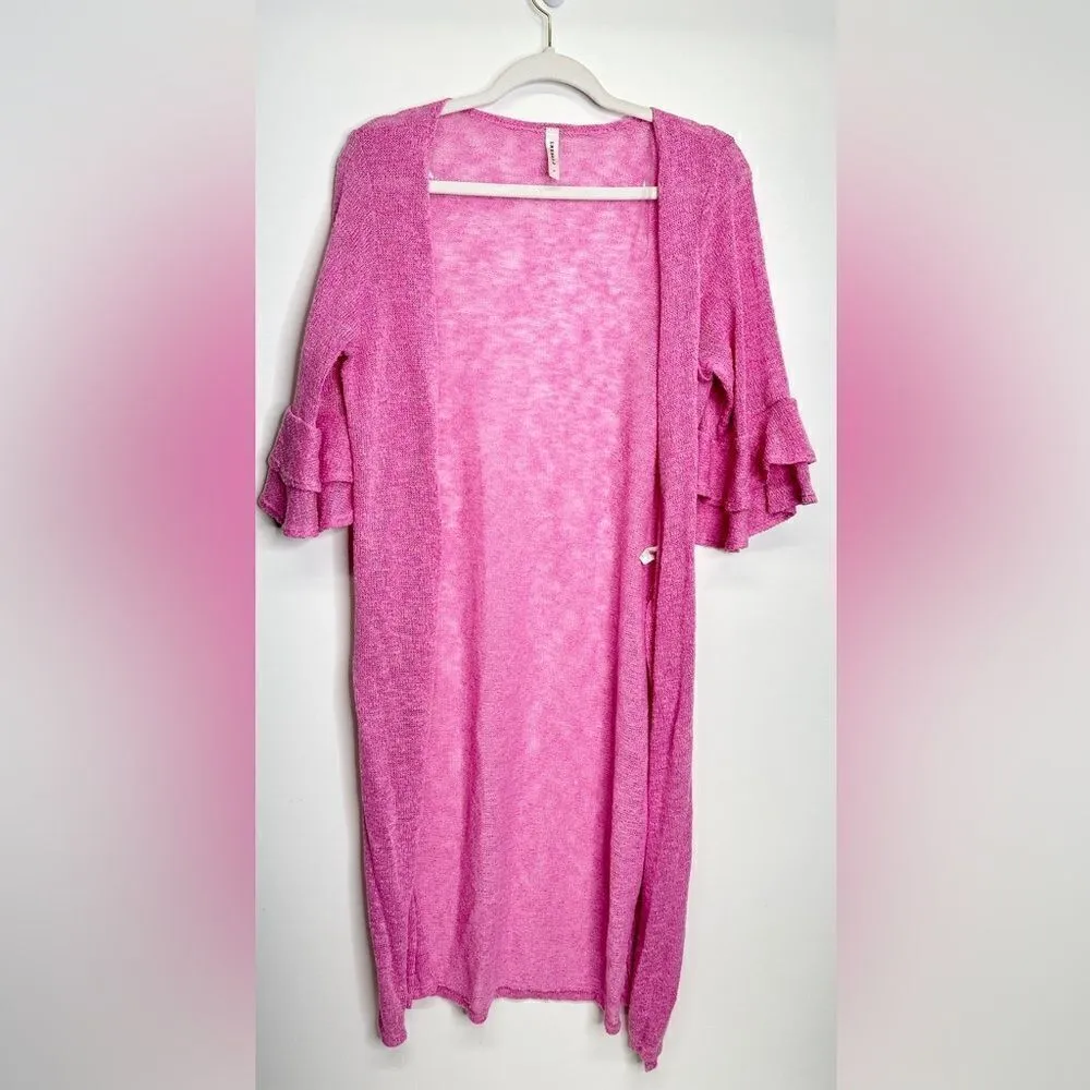 Emerald Sweater Womens Long Knit Cardigan Pink Ruffle Detail Size Large Pink - Image 7