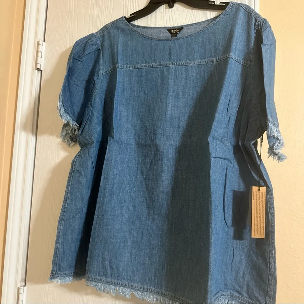 NWT Maree Pour Toi Lightweight Chambray Tunic with Fringe Sz 3X - Image 2