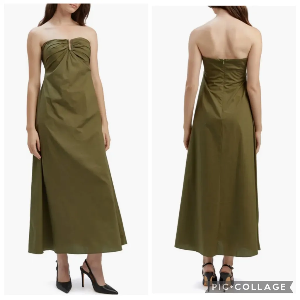Bardot Lora Strapless Cotton Poplin Maxi Dress Khaki Green 10 - Image 2