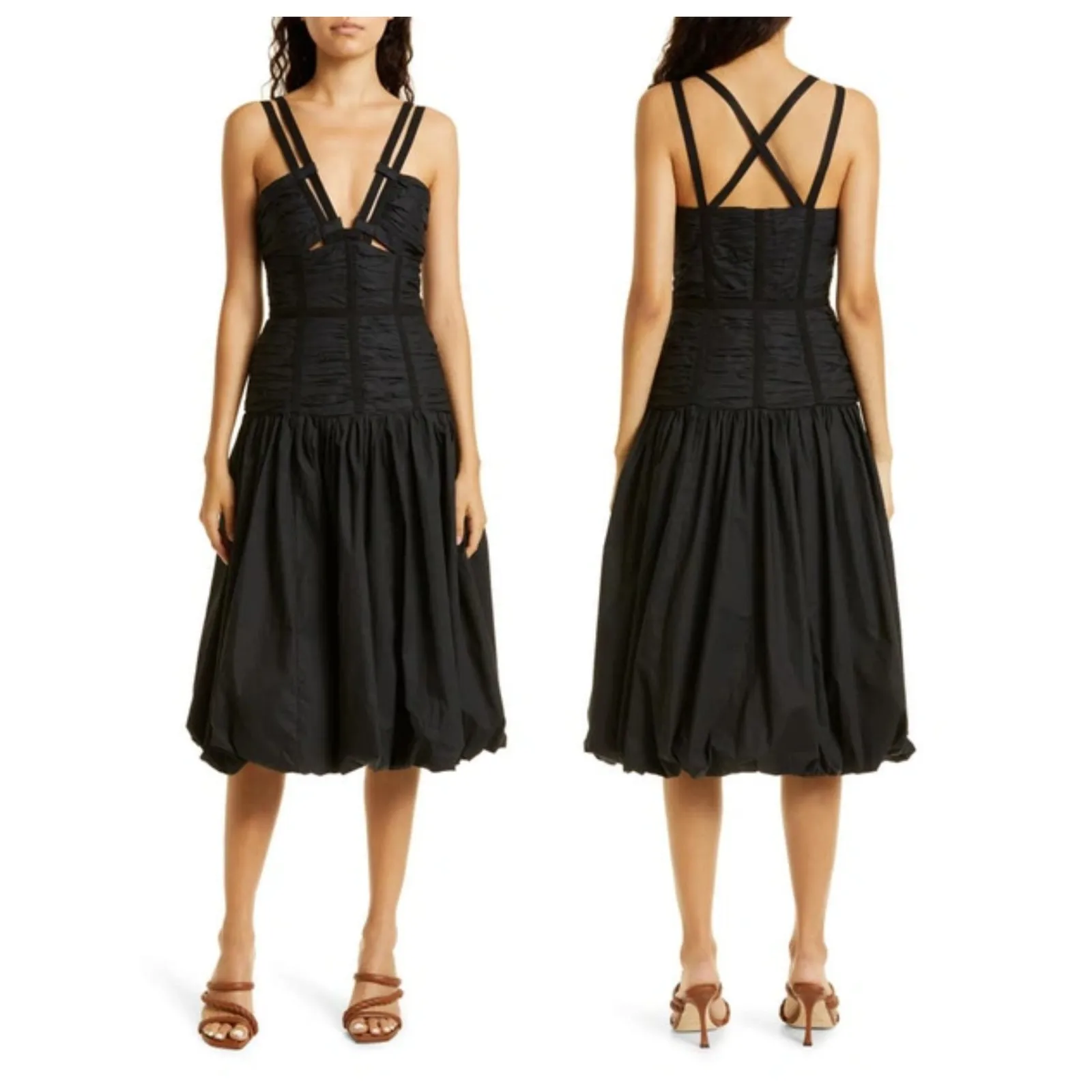 ULLA JOHNSON Kaia Strappy Shirred Drop Waist Cotton Dress Size 10 - Image 14