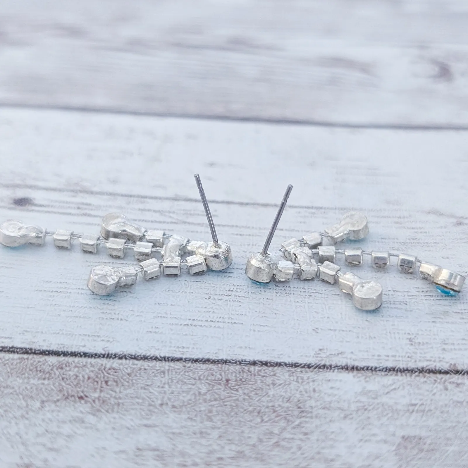 Clear Gem & Bright Blue Gem Stud Earrings - Image 6